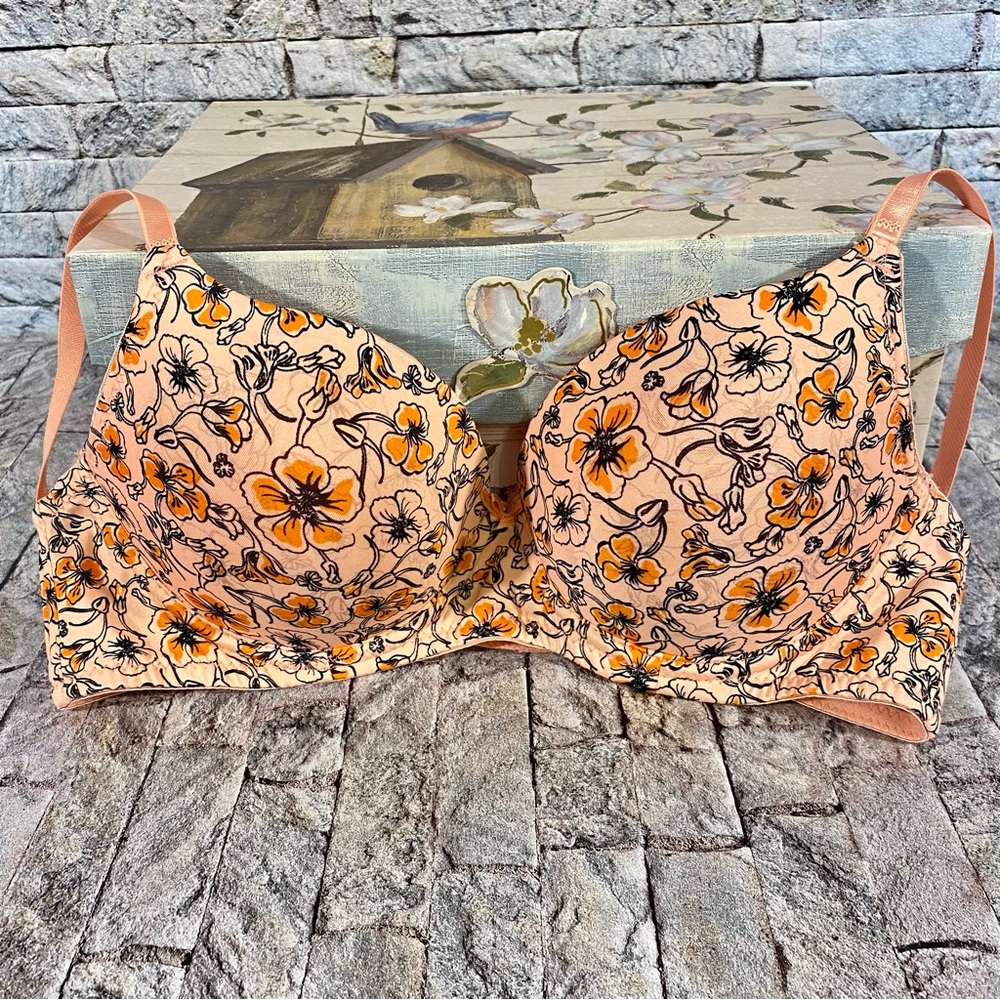 Floral Print Bra in Orange and Black